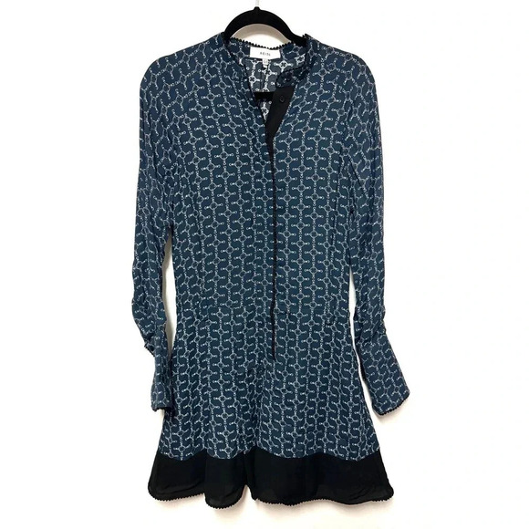 NWT Reiss Navy Viviyan Printed Flippy Dress - Equestrian Chain Silky - Picture 5 of 10